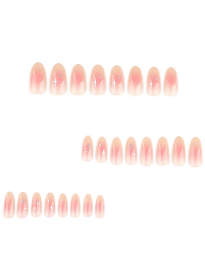 YoYoee 24Pes Short Almond Press on Nails - Nude Fake Nails Gradient False Nails Glossy Full Cover Nails Tips for Women - Image 2